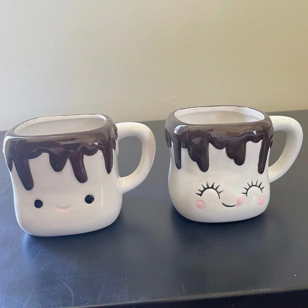 Set of 4 Marshmallow Mini Mugs Kawaii Cute Faces Hot Chocolate Kids Children Fun
